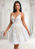 Brianna Ball-Gown/Princess V-Neck Short Tulle Lace Homecoming Dress With Pleated JLP0025711