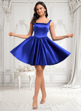 Lilith A-line Square Short Satin Homecoming Dress With Bow JLP0025672