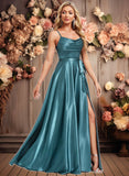 Tania A-line Cowl Floor-Length Stretch Satin Bridesmaid Dress With Ruffle JLP0025781