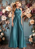 Toni A-line Halter Floor-Length Stretch Satin Bridesmaid Dress JLP0025731