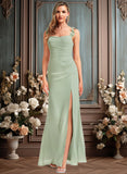 Yadira A-line Square Floor-Length Chiffon Bridesmaid Dress With Ruffle JLP0025739