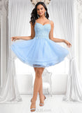 Lara A-line V-Neck Short Lace Tulle Homecoming Dress With Rhinestone Sequins JLP0025658