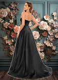 Fatima A-line V-Neck Sweep Train Satin Prom Dresses JLP0025842