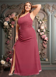 Kaylynn A-line One Shoulder Floor-Length Chiffon Bridesmaid Dress With Ruffle JLP0025824