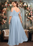 Yvonne A-line Cold Shoulder Floor-Length Chiffon Bridesmaid Dress With Ruffle JLP0025797