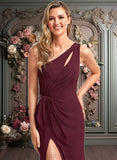 Rylie A-line One Shoulder Floor-Length Chiffon Bridesmaid Dress JLP0025756