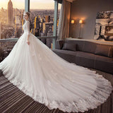 Chapel Train 3/4 Sleeve Appliques Ball Gown Wedding Dresses