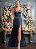 Perla A-line V-Neck Floor-Length Stretch Satin Bridesmaid Dress JLP0025734