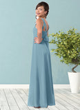 Allisson A-Line Ruched Chiffon Floor-Length Junior Bridesmaid Dress SJSP0019991