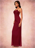 Jazlyn Sheath Pleated Mesh Floor-Length Dress SJSP0019793