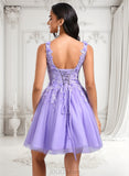 Raquel Ball-Gown/Princess V-Neck Short Lace Tulle Homecoming Dress With Flower JLP0025656