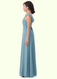 Lorelai A-Line Ruched Chiffon Floor-Length Junior Bridesmaid Dress SJSP0019986