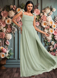 Deja A-line Cowl Floor-Length Chiffon Bridesmaid Dress With Bow JLP0025738