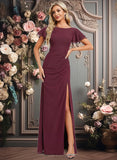 Melanie A-line Boat Neck Floor-Length Chiffon Bridesmaid Dress With Ruffle JLP0025827