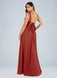 Janessa A-Line Pleated Chiffon Floor-Length Dress SJSP0019643