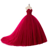 New Style Red Tulle Lace up Sweetheart Strapless Beads Ball Gown Prom Quinceanera Dress JS512