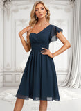 Braelyn A-line One Shoulder Knee-Length Chiffon Homecoming Dress With Ruffle JLP0025722