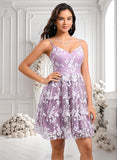 Pauline A-line V-Neck Short Lace Homecoming Dress With Embroidered JLP0025697