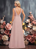 Presley A-line V-Neck Floor-Length Chiffon Bridesmaid Dress JLP0025820