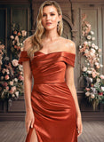 Daniela A-line Off the Shoulder Floor-Length Stretch Satin Bridesmaid Dress JLP0025757