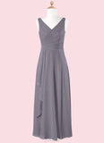 Salome A-Line Ruched Chiffon Floor-Length Junior Bridesmaid Dress SJSP0019984