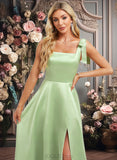 Ida A-line Square Floor-Length Satin Bridesmaid Dress With Bow JLP0025778