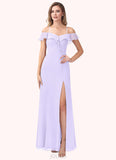 Sariah A-Line Off the Shoulder Chiffon Floor-Length Dress SJSP0019730