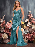 Nydia Trumpet/Mermaid V-Neck Sweep Train Stretch Satin Prom Dresses JLP0025855