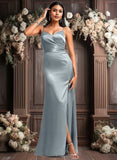 Paityn A-line V-Neck Floor-Length Stretch Satin Bridesmaid Dress JLP0025728