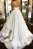 A Line Sweep Train Sweetheart Spaghetti Sleeveless Mid Back Appliques Ruffles Wedding Dresses