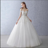 White Off-the-Shoulder Ball Gown Beads Sweetheart Floor-Length Wedding Dress JS751