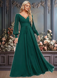 Jamya A-line V-Neck Floor-Length Chiffon Bridesmaid Dress JLP0025816