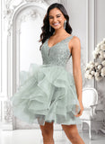 Gwendolyn Ball-Gown/Princess V-Neck Short Tulle Lace Homecoming Dress JLP0025671