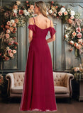 Kendra A-line Cold Shoulder Floor-Length Chiffon Bridesmaid Dress With Ruffle JLP0025755