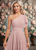 Luz A-line One Shoulder Asymmetrical Chiffon Bridesmaid Dress With Ruffle JLP0025819