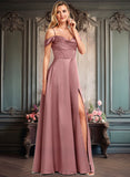 Rosa A-line Cold Shoulder Floor-Length Satin Bridesmaid Dress JLP0025750