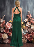 Tiana A-line V-Neck Floor-Length Stretch Satin Bridesmaid Dress JLP0025746