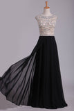 Cap Sleeve Prom Dresses Bateau With Beading And Slit Chiffon