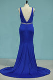 Prom Dresses Mermaid V Neck Spandex With Beading Open Back