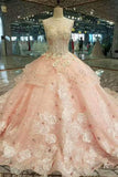 Foral Wedding Dresses Lace Up With Appliques And Beads Scoop Neck