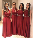 Elegant A Line Chiffon Red Crystal Maid of Honor, Bridesmaid Dresses with SJS20459