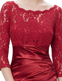 Elegant 3/4 Sleeve Lace Burgundy Formal Dresses Bateau Mermaid Evening Dresses SJS15142