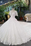 Luxurious Wedding Dresses Scoop Neck With Appliques And Sequins Lace Up Long Sleeves