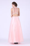 Two-Piece High Neck A Line Prom Dresses With Beads Tulle