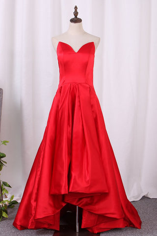 Asymmetrical Prom Dresses V Neck Satin Red