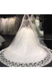 Ball Gown Bateau Long Sleeves Tulle Wedding Dresses With Applique And Beads