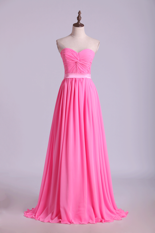 Prom Dresses A Line Floor Length Sweetheart Chiffon Belt Discount Price