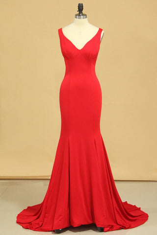 Mermaid Off The Shoulder Red Spandex Evening Dresses