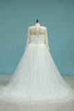 Scoop Wedding Dresses Mermaid Long Sleeves Tulle With Beading