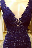 Open Back V Neck With Applique Evening Dresses Tulle & Beads